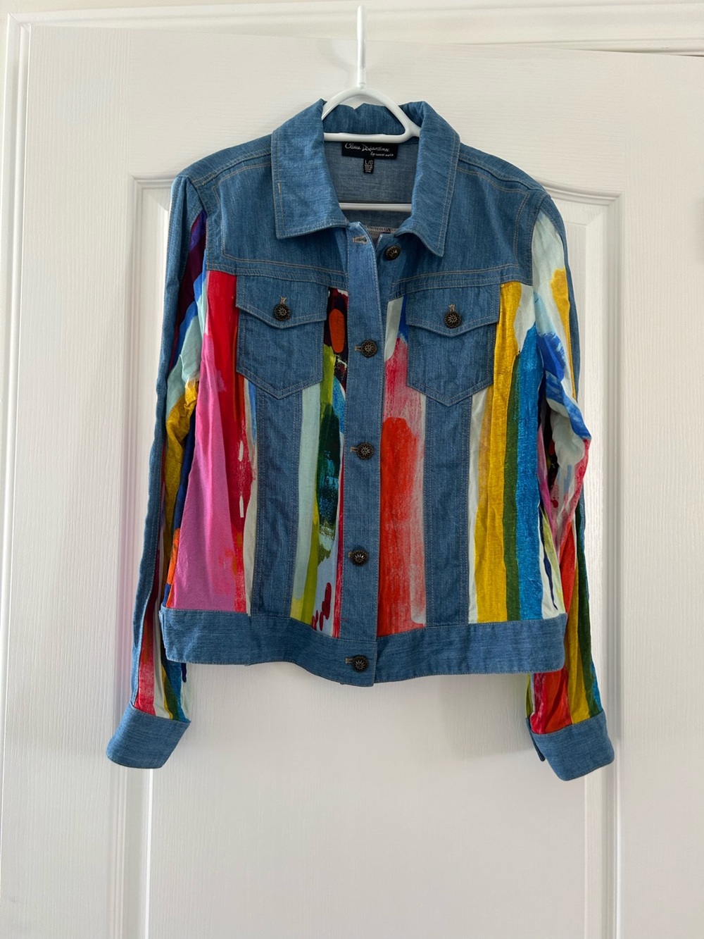 Painted Stripe Denim Jacket - Multicolor